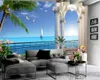 Romantisk 3d Seascape Wallpaper European Roman Column Seaside Villa 3D Landskap Bakgrund Inredning Dekorativ 3D Väggmålning