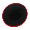 QIUBOSS Black Red Patchwork Wool Felt Jazz Fedora Hats Belt Buckle Decor Women Unisex Wide Brim Panama Trilby Cowboy Cap Sunhat T29111554