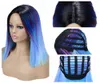 Syntetyczne peruki włosy Ombre Black to Purple Mix BluePinkgrey Krótkie proste peruki dla kobiet Cosplay lub Party7759956