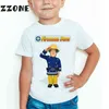 Crianças dos desenhos animados Bombeiro Sam Impresso Funny Camiseta Crianças Verão Tops Bebê Meninas Meninos Grande T-shirt Casual G1224