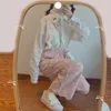 HOUZHOU Harajuku Kawaii Брюки в японском стиле Женские милые повседневные бежевые брюки с эластичной резинкой на талии Мягкие осенние свободные брюки большого размера для девочекCX220310