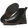Style authentique England Leather noir Martin High Top Boots Work Boots Handmade Lace Up Round Toe Botkle pour hommes CD