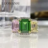 Klusterringar Luomansi 100% S925 Silver 7 * 9mm Emerald High Carbon Diamond Ring Ladies Anniversary Cocktail Party Fine Smycken