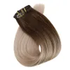 Clip de balayage 10a de qualité dans les extensions de cheveux Borwn Dark Fading to Ash Blonde Ombre Clip in Human Hair Extension 120G 8PCS277W
