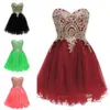 Burgundy Short Prom Party Dresses Homecoming Gown A Line Gold Appliqued Lace Tulle Black Royal Blue Watermelon Party Cocktail