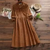 Robe femme höst vinter söta kvinnor klänningar peter pan krage båge lös corduroy vintage elegant klänning vestido longo 201028