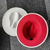 2020Trend Outer White Inner Red Patchwork Women Artificial Wool Felt Jazz Fedora Hats Ladies Flat Brim Panama Trilby Party Hat 60 5889724