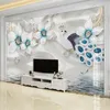 Niestandardowe zdjęcie 3d Biały kwiat biżuteria diamentowy paw salon TV tło ścienne sztuki wodoodporna płótna tkanina ścienna tapeta