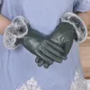 Пять пальцев перчатки кожаные женщины зимние овец кожа теплый плюс шерстяной хлопчатобумажный мобер вождения кожи