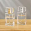 Bouteille de parfum carrée en verre, 30ml, 50ml, transparente, vide, avec bouchon en or et argent, meilleure vente, LX3827