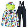 Ski -jassen Ski Suit Girls Children's Merken Hoge kwaliteit Winddichte waterdichte sneeuw Warm Kind Winter Sets Dikke snowboardpakken Dikke Snowboard