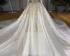 Dubai Long Sleeve Ball Gown Wedding Dresses 2021 Sexy V Neck Pearls Beaded Satin Bridal Gowns Chapel Train Plus Size vestido de novia AL7545