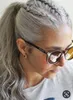 塩とコショウの自然な灰色の髪のポニーテールの襟の周りの波状のポニーテールヘアーピースフレンチブレイズヘアスタイルグレーヘアポニーテールドローストリング140g