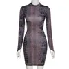 Casual Dresses 2021 Long Sleeve Snake Print Backless Sexy Mini Dress Autumn Winter Women Fashion Streetwear Outfits Club Wear DR523071