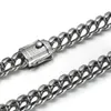 316L Stainless Steel Men Women Miami Cuban Link Chain Bracelet Micro Diamond Double Safety Clasp HipHop High Polished Jewelry Cuff Wristband