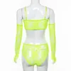 BKLD MESH 2 Piece Set Summer Clothes for Women Sexig BRA Crop Top and Shorts spetsar uppsättningar Neon Two Piece See Through Club Outfits T200623