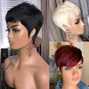 ショートピクシーカットストレートヘアウィッグペルーレミー黒人女性のための人間の髪のかつら150％Glueless Machine