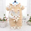 Baby clothes set winter toddler boys girls cartoon cotton thick plus velvet hoodies+bib pants suit for infant baby outfits LJ201223