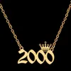 English Number Letter Necklace Stainless Steel Chain Crown Necklace for Women Birthday Gift Female Birth Year Necklaces