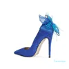 Dress Shoes Leather Flock Royal Blue Women Sweet Floral Purple Wedding Back Heel With Cute Bow Pumps Good Quality Shoe