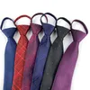 Mens 7cm Skinny Zipper Neckties Fashion Business Casual Series Lazy Tie Black Red Ties for Men Striped Tie Solid Color Ties