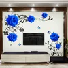 Grande Azul Rosa Flowers Sofá / TV Fundo de Parede Adesivo de Parede Decoração DIY DIY Quarto Sala de estar Mural Art Decals Poster Adesivos 201106