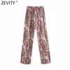 Zevity femmes vintage paisley fleur imprimé pantalon droit femme taille élastique pantalon dames rétro décontracté poche pantalon chic P891 201113