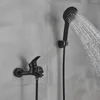 Matt svart badrum badkar kran kallt vatten mixer kranmontering kran med handhållen dusch badkar outlet2834643