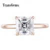 TransGems Mode 14K Roségold 6,5 mm FG Farbe Asscher Cut Moissanit Diamant Verlobungsringe für Frauen Hochzeit mit Akzenten Y200620