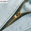 AOMO moda donna jeans a vita alta pantaloni tasche dei pantaloni pantaloni in denim femminile con cerniera 4M333A