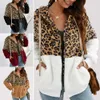 Block Patchwork Jacket Zip Hooded Outwear Coat Veste Manteau Femme Kvinnor Höst Vinter Jackor Leopard Skriv ut Gratis frakt T200111