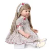 60cm högkvalitativ collectible prinsessa återfödd toddler tjej med ultra långt blont hår handgjord docka LJ201031