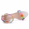 2020 летний тонкий высокий каблук сандалия для женщин Радуга цвета сандалии многоцветные ручной работы ретро цветы сандалии женщина обувь