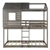 US Stock Bedroom Furniture Twin Over Bunk Bed Wood Loft Bed with Roof, Window, Guardrail, Ladder ( Antique Gray ) a13205M