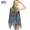 Jastie Hippie Froral Patch Design Vest Retro Vintage Crochet Summer Beach Cover Up Top Asymétrique Open Stitch Kimono Cardigain 201031