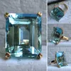 Cluster Rings Big Square Shape Rhinestone For Women Sea Blue Princess Crystal Ring Weddings /Party Trendy Jewelry