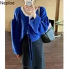 Women's Knits & Tees Neploe Vintage Cardigan Fall Clothing Knitted Cropped Sweater Coat Women Pull Femme Chic Lace Up Loose Korean Sueter To