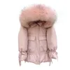 Fitaylor Frauen Winter Weiße Entendaunen Parkas Mittellange Schlanke Jacken Große Natürliche Waschbärpelz Mit Kapuze Warmen Mantel Rosa Outwear T200102