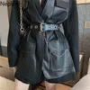 Women's Wool & Blends Neploe Coats Women Korean Fashion Patchwork PU Leather Clothing Slim Black Woolen Suit Jacket Tops Abrigos Mujer Invie