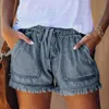 Womens Pocket Jeans Jeans Pants Weibliche Quaste Bandage unten Casual Shorts Denim Shorts Frauen Ropa de Mujer WY7031