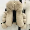 Maylofuer Women Real Fox Fur Coat äkta fårskinnskinnjacka Lång ärm 100% naturliga rockar med löstagbar krage