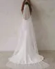 Sexy Syrenka Suknia Ślubna V-Neck Open Back Boho Suknia Ślubna Proste Zwykły Długi pociąg Przyciski Plaża Sukienka Bridal Robe de Mariee H0105