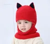 Berceau un chapeau tricoté chapeau bébé hiver plus velours épais coupe-vent Casque froid 2-5 ans visage enfant db022