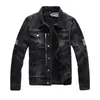 Men Zipper Black Denim Jackets Ripped Fashion Patchwork Men's Slim Fit Streetwear Motorcycle Biker Epaulet Jeans Jacket Coat Big Size 445