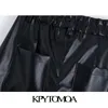 Vintage élégant faux cuir taille haute sarouel femmes 2020 mode élastique paperbag taille poches femme PU cheville pantalon LJ201029