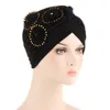 Kepahoo Elegant diamantblommor Turbaner för kvinnor Pläterad Muslim Headscarf Bonnet Andas sommar Turban Caps redo att bära