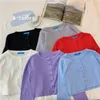 6 cores primavera verão cor sólida fino design curto camisola de malha cardigan mulheres básicas manga longa tops mulheres (C1260) 201029