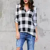 Plus Size Damen Umstandspullover mit Karomuster, Buffalo Plaids, Blusen, modisch, V-Ausschnitt, langes Oberteil, verstellbar, langärmelig, Herbstmantel E110604