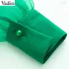 Vadim Women Green Organza Blouse Lantern Sleeve Bow Tie Collar Stylish Female Casual Shirt Long Sleeve Solid Tops Blusas La898 Y200930