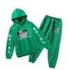 Autumn Anime Attack on Titan Green Sweatshirt and Black Pants Two Piece Kids Sets Casual Boys Girls Hoodie+Sweatpants Suits G1222